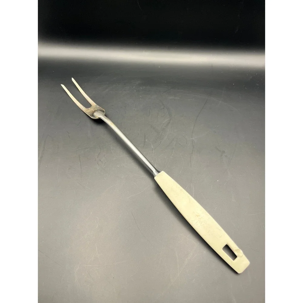 Vtg EKCO USA Meat Fork Carving Fork Two Prong Stainless Steel White 13